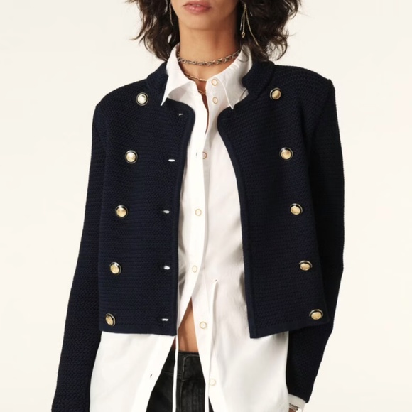 NWT Ba&sh LOUMAN Long-Sleeve Knit Cardigan - Navy - Picture 4 of 9